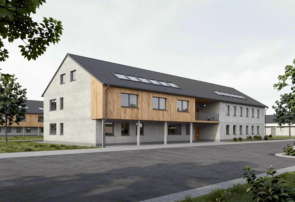 Bildungscampus Lechhausen – Sichtbeton und Lärchenholz, Sheddach